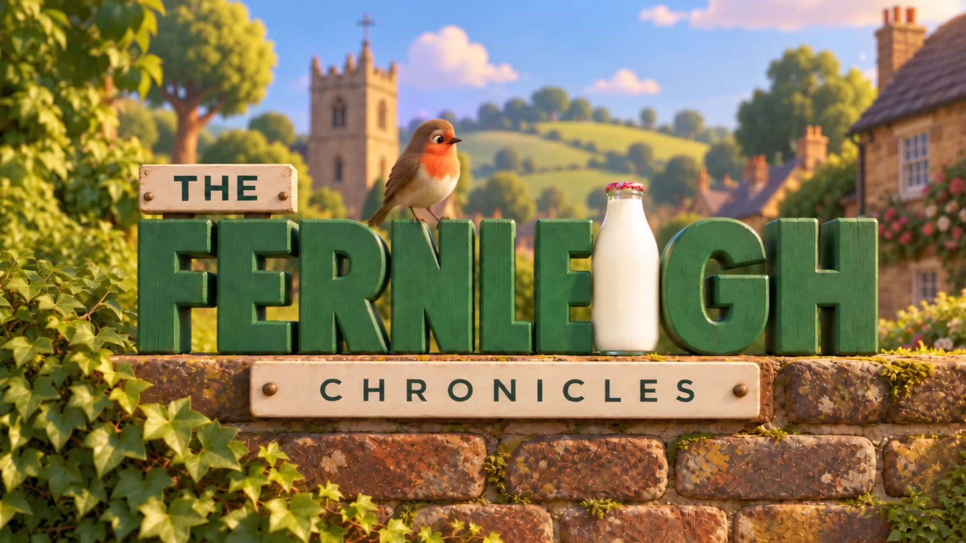 The Fernleigh Chronicles village logo with Bob the robin perched above the letters